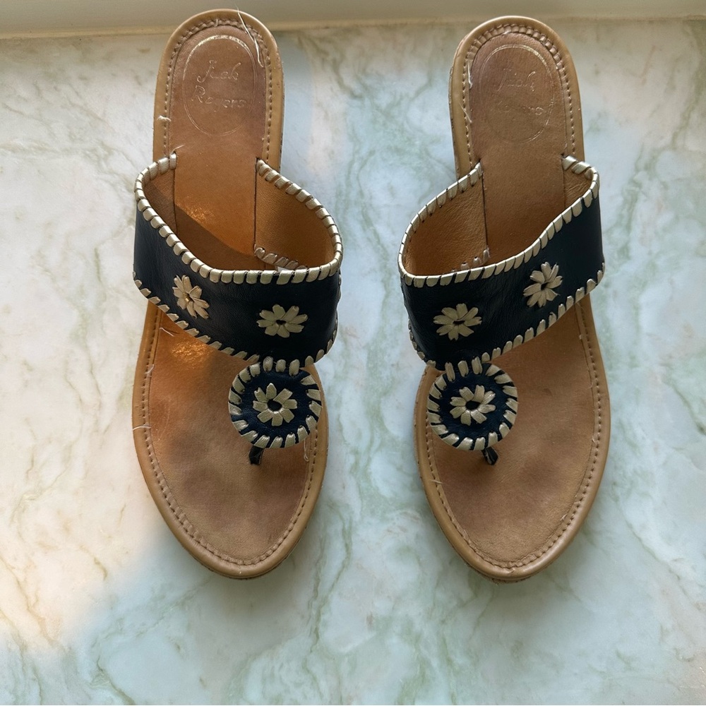 Jack Rogers Navy and Gold Wedges